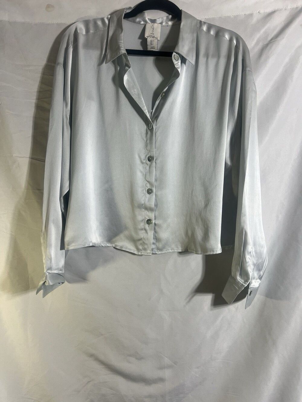 Joie Silk Silver Grey Button Down Shirt Women’s Large Luxury Crop Minimalist